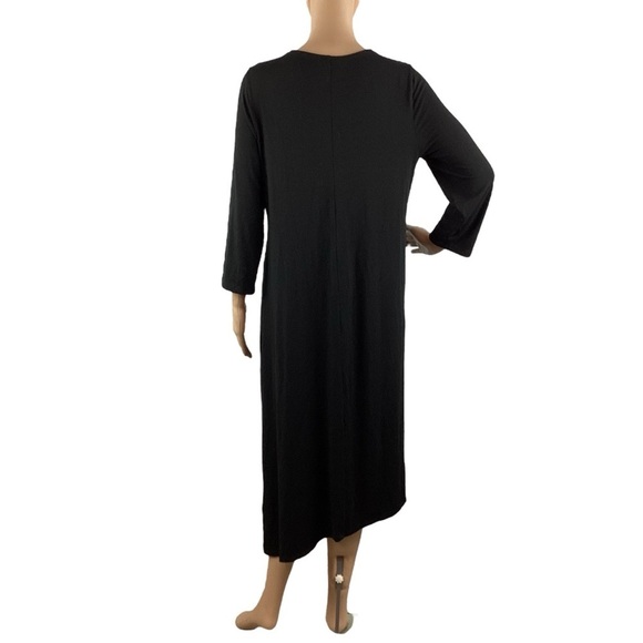 Eileen Fisher Black Long Sleeve V-Neck Midi Dress Size M Viscose - Picture 5 of 7